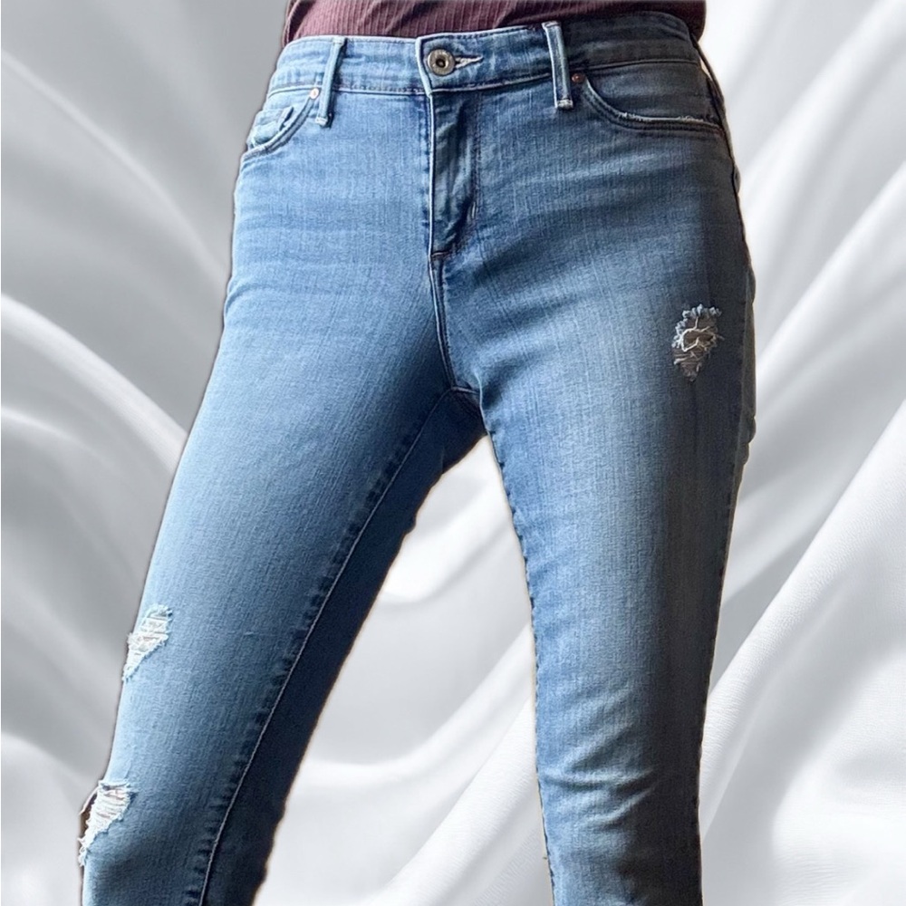 Jessica Simpson Kiss Me Super Skinny Blue Distressed Women Jeans mid-rise 28x29